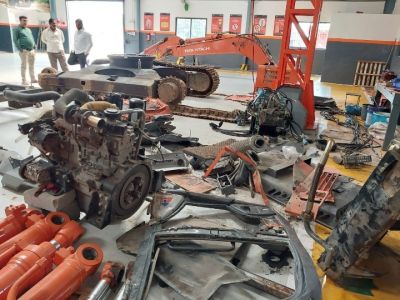 Accidental Damaged Tata Hitachi Hydraulic Excavator Model ZX140H kept in Dismantled Condition on Lump Sum Basis
